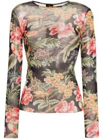 ETRO floral-print semi-sheer Top Black at Farfetch